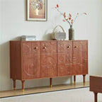 JVNOXK 59-inch Retro Art Entertainment Media Cabinet, Walnut with Geometric Carved Doors (Fits 65 TVs)