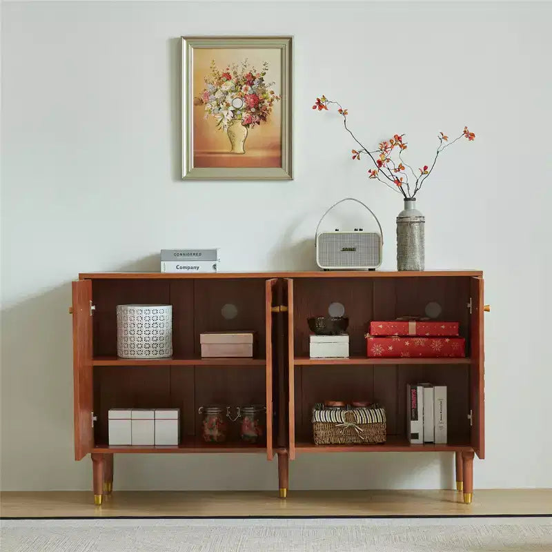 Meuble TV/multimédia rétro JVNOXK de 150 cm, noyer avec portes sculptées géométriques (convient aux téléviseurs de 65 pouces)