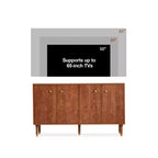 Meuble TV/multimédia rétro JVNOXK de 150 cm, noyer avec portes sculptées géométriques (convient aux téléviseurs de 65 pouces)