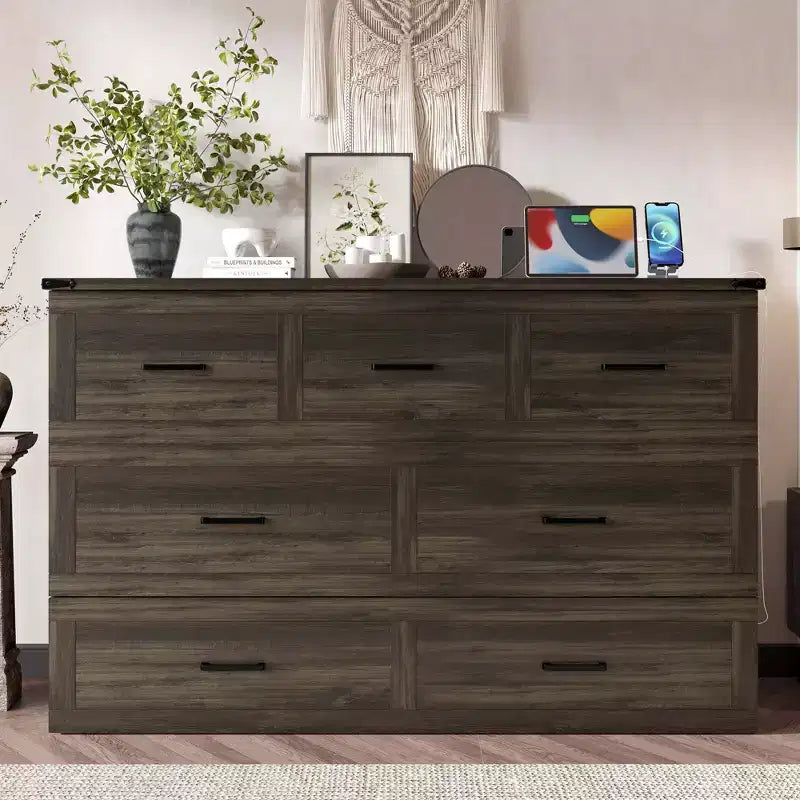 Lit plateforme pliable FAMYYT Queen Size avec station de recharge, tiroir de rangement, montage facile