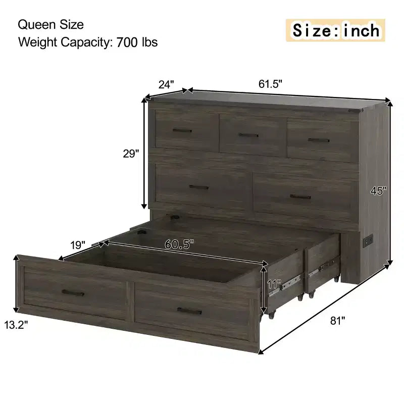 Lit plateforme pliable FAMYYT Queen Size avec station de recharge, tiroir de rangement, montage facile