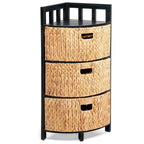 Homestead 3-Tier Corner Storage Cabinet, Hand-Woven Baskets and Triangular Base