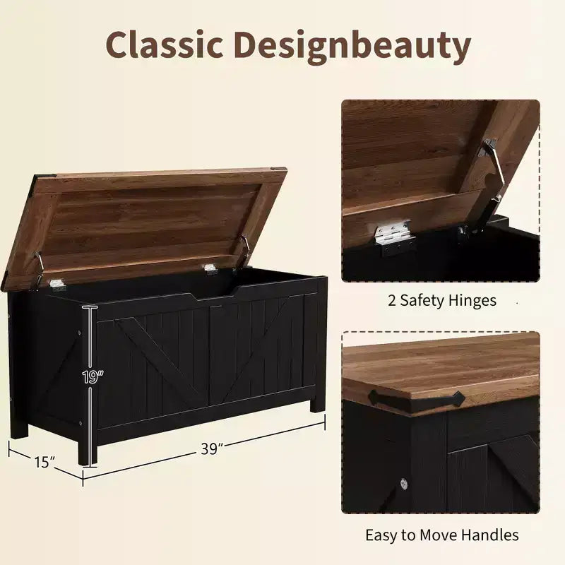 Banc de rangement au design rustique - Coffre de rangement avec 2 charnières de sécurité, 40 x 100 x 48 cm, idéal pour l'entrée, la chambre et le salon