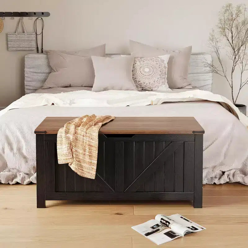Banc de rangement au design rustique - Coffre de rangement avec 2 charnières de sécurité, 40 x 100 x 48 cm, idéal pour l'entrée, la chambre et le salon
