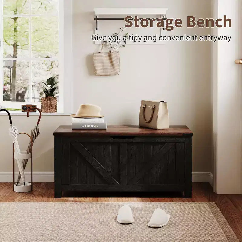 Banc de rangement au design rustique - Coffre de rangement avec 2 charnières de sécurité, 40 x 100 x 48 cm, idéal pour l'entrée, la chambre et le salon