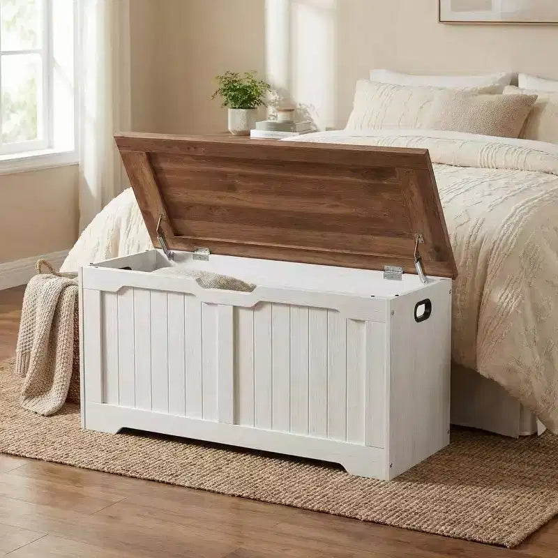 Banc de rangement au design rustique - Coffre de rangement avec 2 charnières de sécurité, 40 x 100 x 48 cm, idéal pour l'entrée, la chambre et le salon