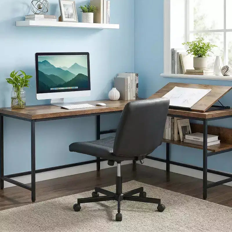 BestMassage Chaise croisée à roulettes, sans accoudoirs, chaise de bureau pivotante réglable en hauteur avec large assise rembourrée pour bureau à domicile