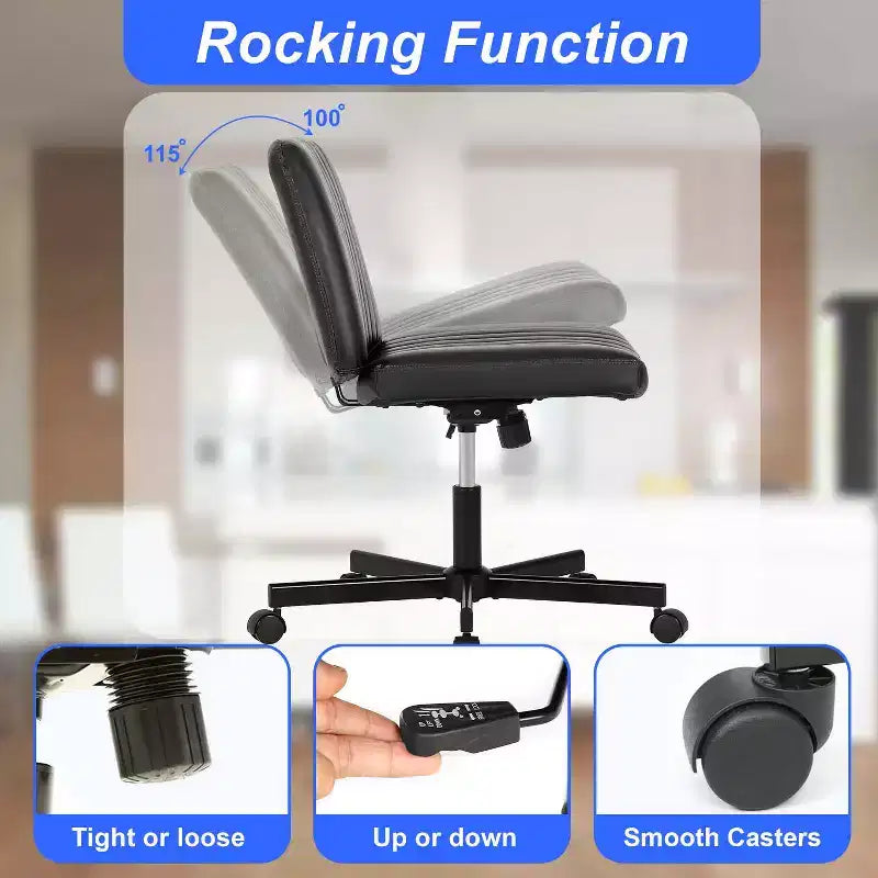 BestMassage Chaise croisée à roulettes, sans accoudoirs, chaise de bureau pivotante réglable en hauteur avec large assise rembourrée pour bureau à domicile