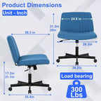 BestMassage Chaise croisée à roulettes, sans accoudoirs, chaise de bureau pivotante réglable en hauteur avec large assise rembourrée pour bureau à domicile