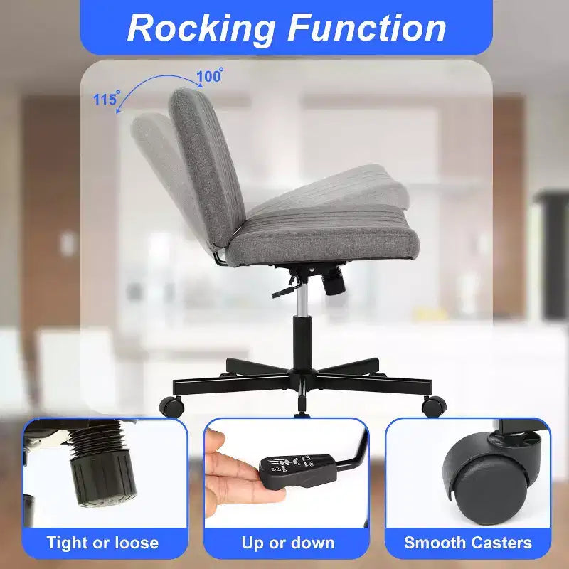BestMassage Chaise croisée à roulettes, sans accoudoirs, chaise de bureau pivotante réglable en hauteur avec large assise rembourrée pour bureau à domicile