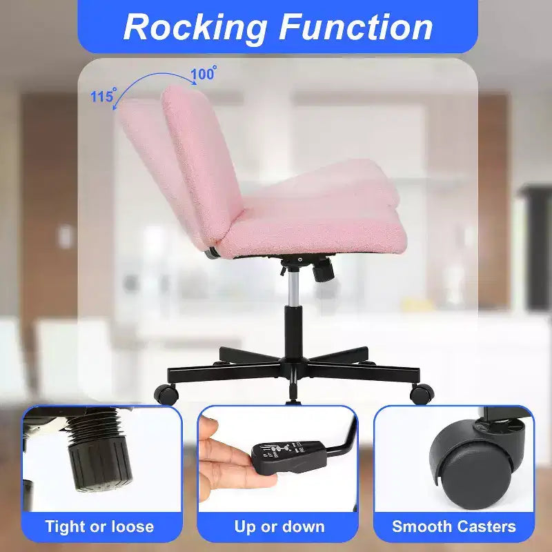 BestMassage Chaise croisée à roulettes, sans accoudoirs, chaise de bureau pivotante réglable en hauteur avec large assise rembourrée pour bureau à domicile