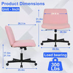 BestMassage Chaise croisée à roulettes, sans accoudoirs, chaise de bureau pivotante réglable en hauteur avec large assise rembourrée pour bureau à domicile