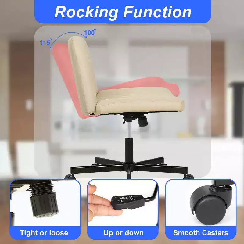 BestMassage Chaise croisée à roulettes, sans accoudoirs, chaise de bureau pivotante réglable en hauteur avec large assise rembourrée pour bureau à domicile