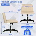 BestMassage Chaise croisée à roulettes, sans accoudoirs, chaise de bureau pivotante réglable en hauteur avec large assise rembourrée pour bureau à domicile