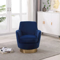 Fauteuil pivotant cylindrique rembourré en velours bleu marine 29.3 avec base en acier inoxydable