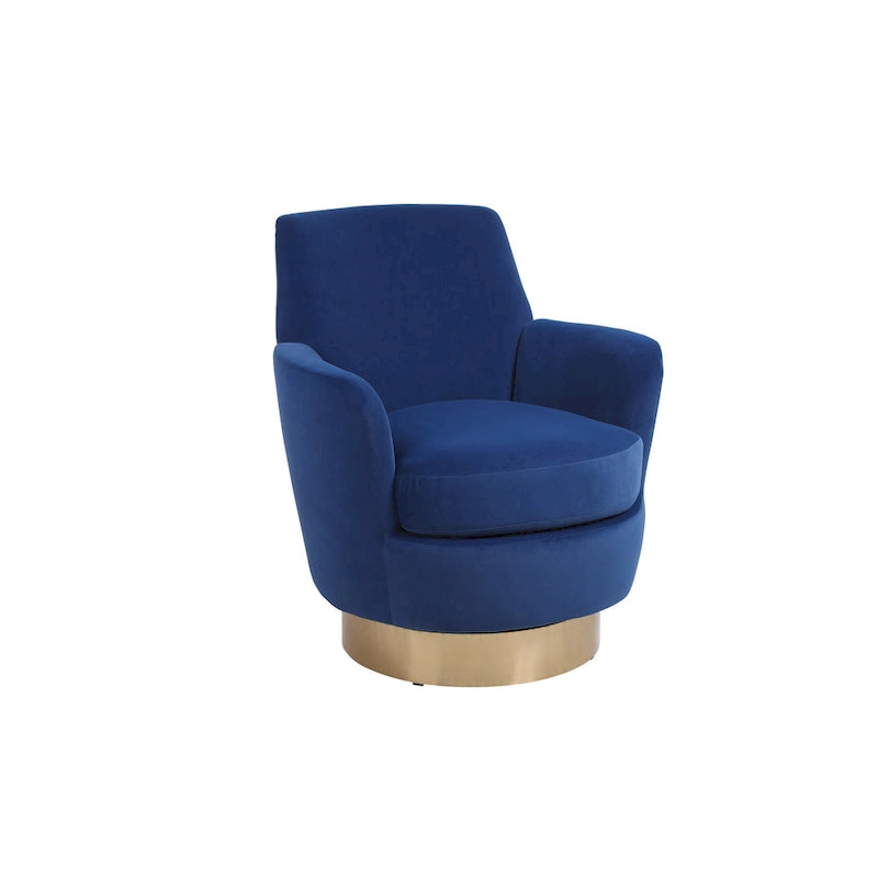 Fauteuil pivotant cylindrique rembourré en velours bleu marine 29.3 avec base en acier inoxydable