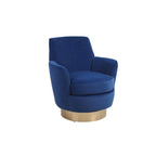 Fauteuil pivotant cylindrique rembourré en velours bleu marine 29.3 avec base en acier inoxydable
