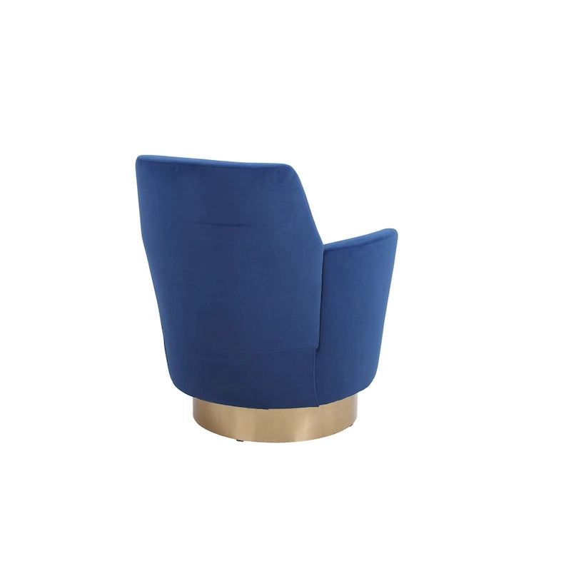 Fauteuil pivotant cylindrique rembourré en velours bleu marine 29.3 avec base en acier inoxydable