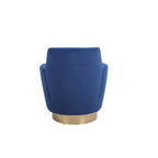 Fauteuil pivotant cylindrique rembourré en velours bleu marine 29.3 avec base en acier inoxydable