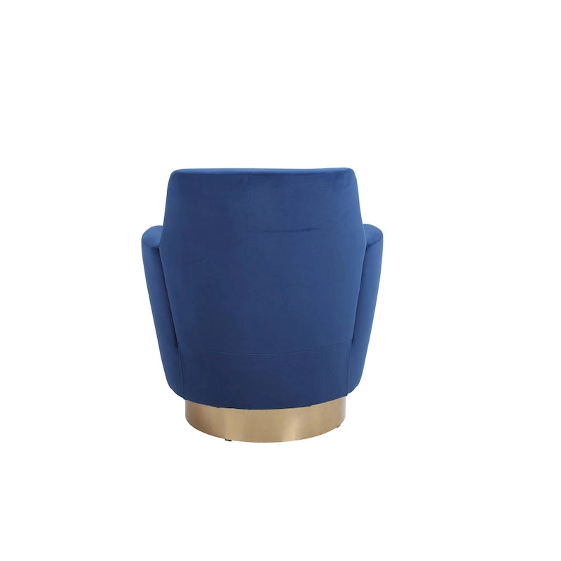 Fauteuil pivotant cylindrique rembourré en velours bleu marine 29.3 avec base en acier inoxydable
