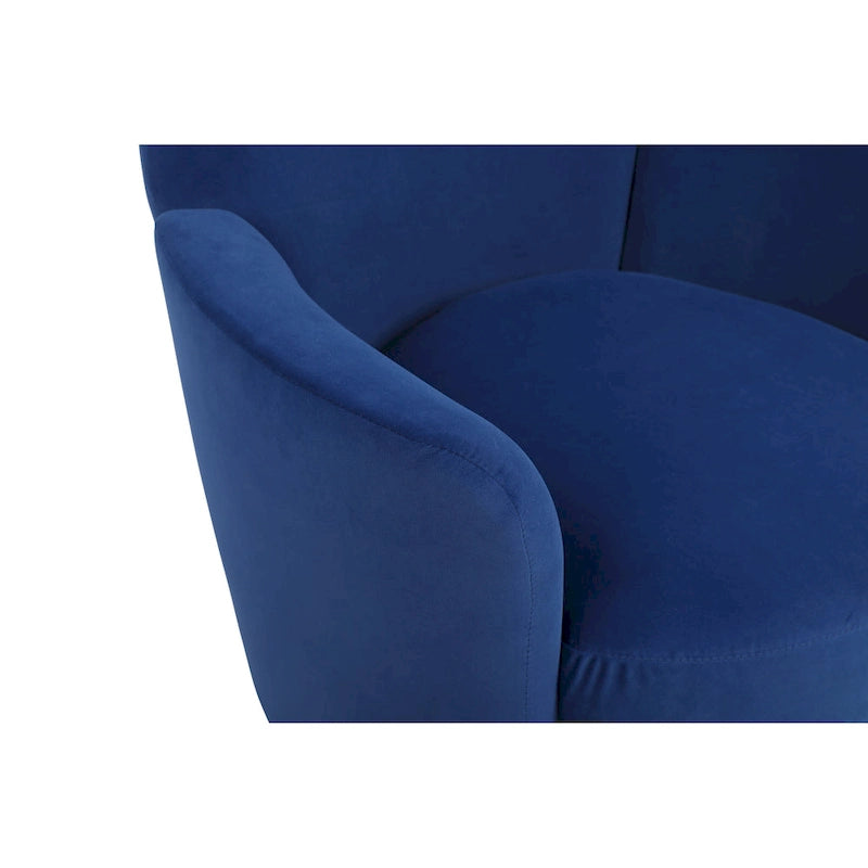 Fauteuil pivotant cylindrique rembourré en velours bleu marine 29.3 avec base en acier inoxydable