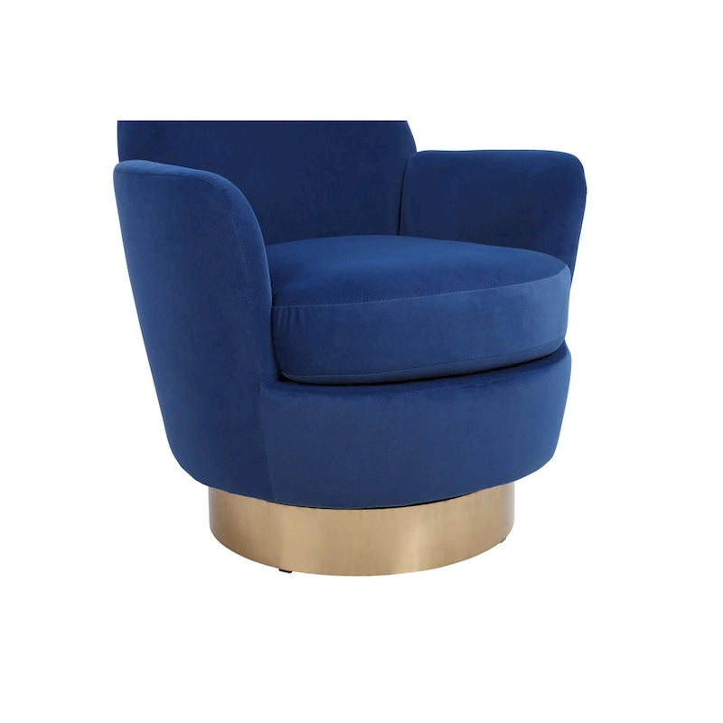 Fauteuil pivotant cylindrique rembourré en velours bleu marine 29.3 avec base en acier inoxydable
