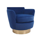Fauteuil pivotant cylindrique rembourré en velours bleu marine 29.3 avec base en acier inoxydable