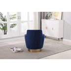 Fauteuil pivotant cylindrique rembourré en velours bleu marine 29.3 avec base en acier inoxydable