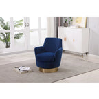 Fauteuil pivotant cylindrique rembourré en velours bleu marine 29.3 avec base en acier inoxydable