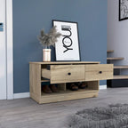 Banc de rangement, étagère inférieure, deux tiroirs, finition chêne clair