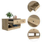 Banc de rangement, étagère inférieure, deux tiroirs, finition chêne clair