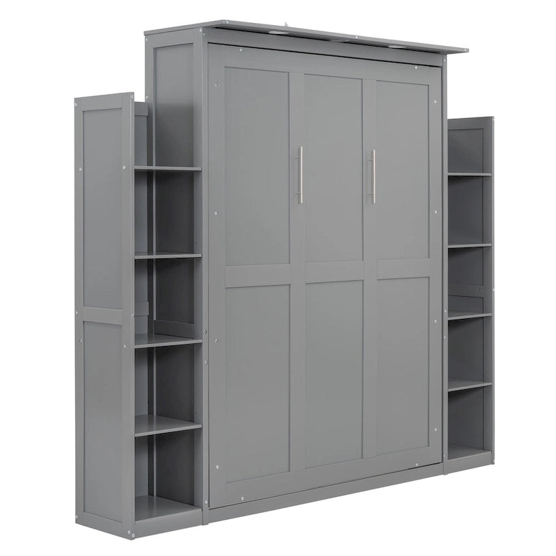 Full Size Murphy Bed Wall Bed with Shelves and LED Lights