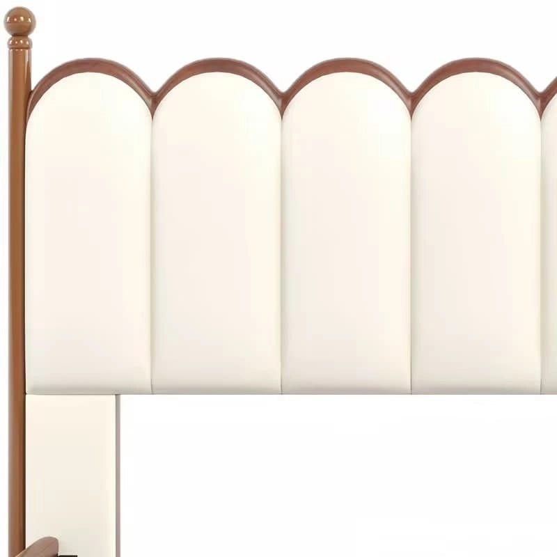 Lit tapissier en cuir avec tête et pied de lit, lattes et pieds en bois massif