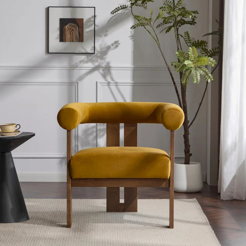 Fauteuil d'appoint Gilbert moderne à accoudoirs ronds et rembourré