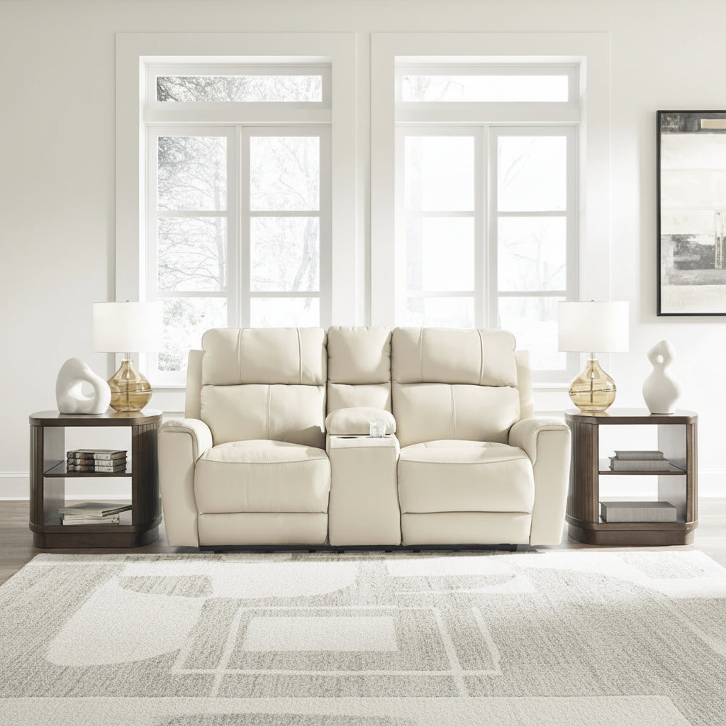Signature Design by Ashley Dahlmoore Beige Power Reclining Loveseat with Console - 76 W x 42 D x 40 H