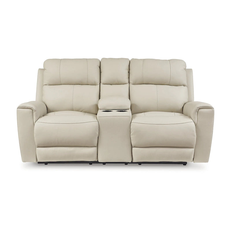 Canapé deux places inclinable électrique Dahlmoore Beige avec console - 76 po L x 42 po P x 40 po H
