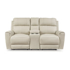 Canapé deux places inclinable électrique Dahlmoore Beige avec console - 76 po L x 42 po P x 40 po H