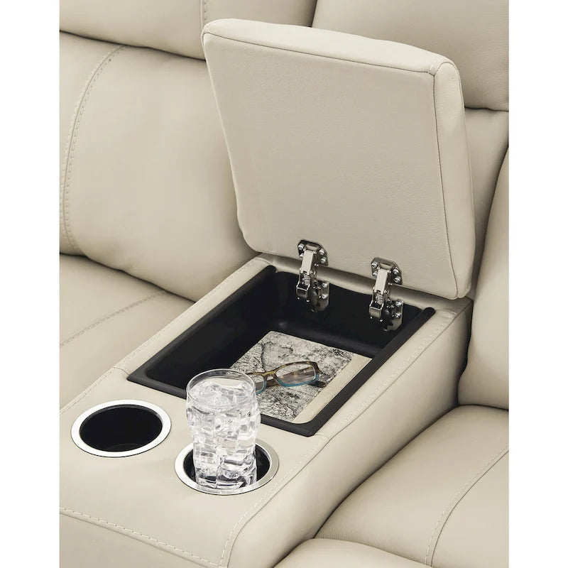 Canapé deux places inclinable électrique Dahlmoore Beige avec console - 76 po L x 42 po P x 40 po H