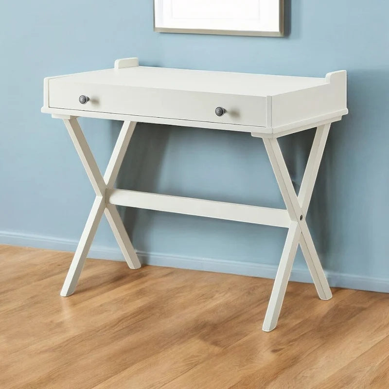 34 Bureau rabattable en bois blanc vieilli