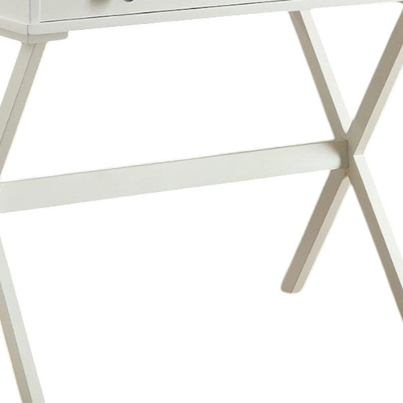 34 Bureau rabattable en bois blanc vieilli