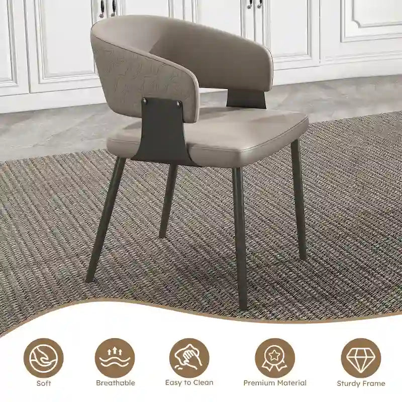 Chaise de salle à manger en cuir PU avec pieds en métal - Accoudoirs ergonomiques, coussin en éponge confortable