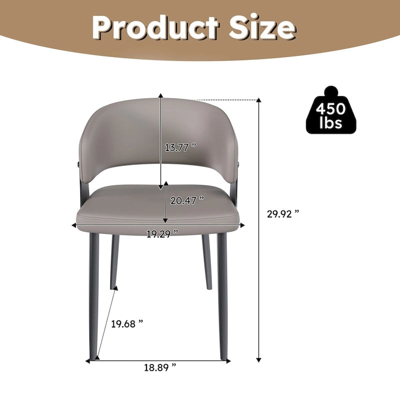 Chaise de salle à manger en cuir PU avec pieds en métal - Accoudoirs ergonomiques, coussin en éponge confortable