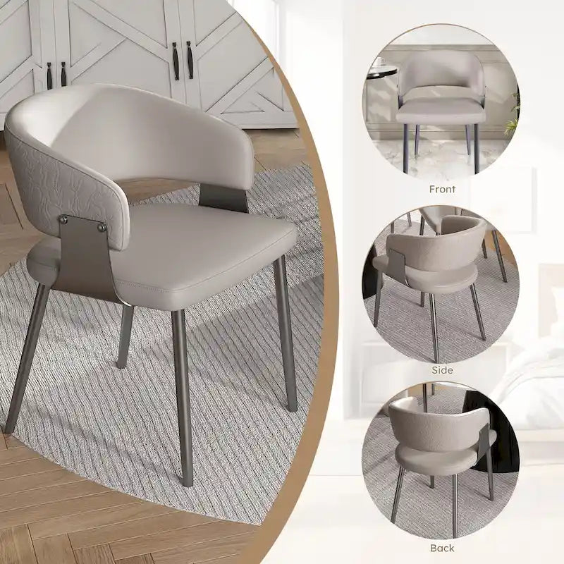 Chaise de salle à manger en cuir PU avec pieds en métal - Accoudoirs ergonomiques, coussin en éponge confortable