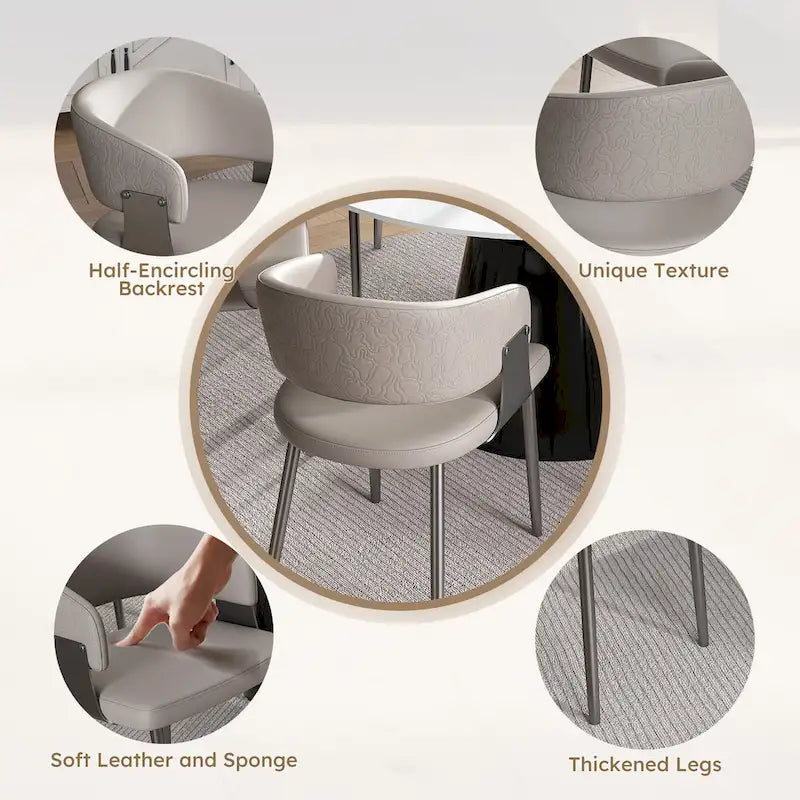 Chaise de salle à manger en cuir PU avec pieds en métal - Accoudoirs ergonomiques, coussin en éponge confortable