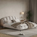 Lit plateforme King Size en chenille, design coquillage