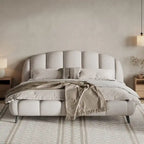 Lit plateforme King Size en chenille, design coquillage