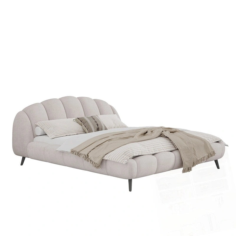 Lit plateforme King Size en chenille, design coquillage