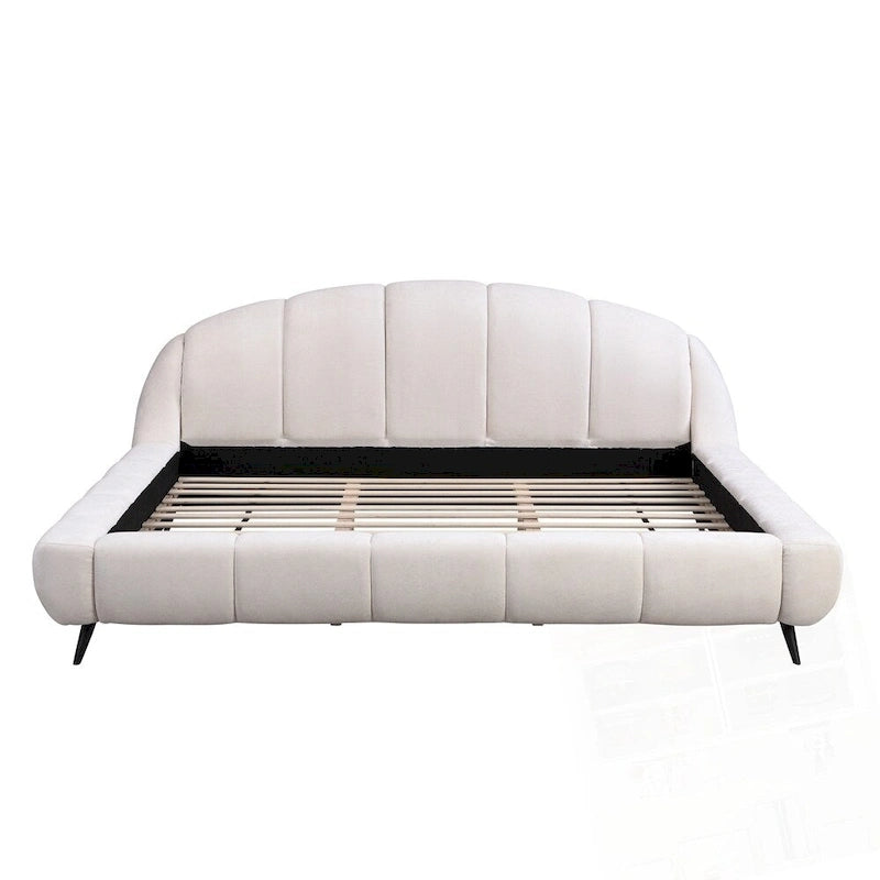 Lit plateforme King Size en chenille, design coquillage