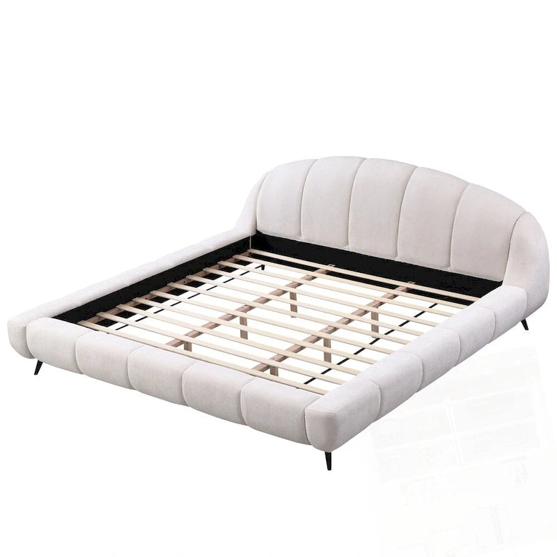 Lit plateforme King Size en chenille, design coquillage