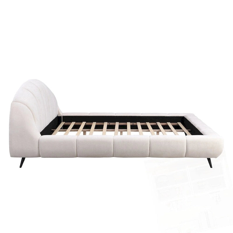 Lit plateforme King Size en chenille, design coquillage